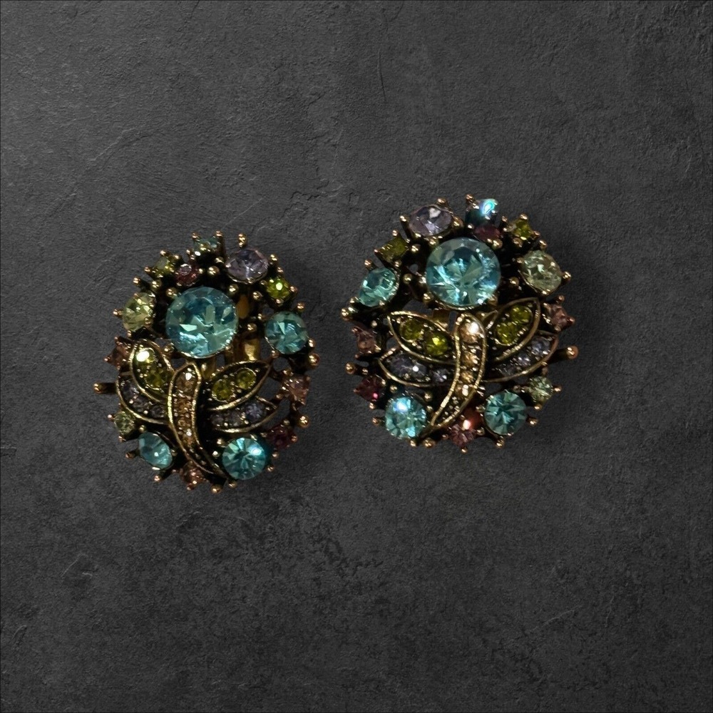 Heidi Daus Earrings "Fantasy In Flight" Blue Crystals Dragonflies Clip Ons